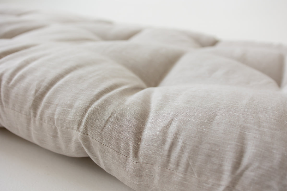 Hemp Linen Shikibuton Mat 3” thick organic mat with hemp fiber filler inside in natural non-dyed Linen fabric