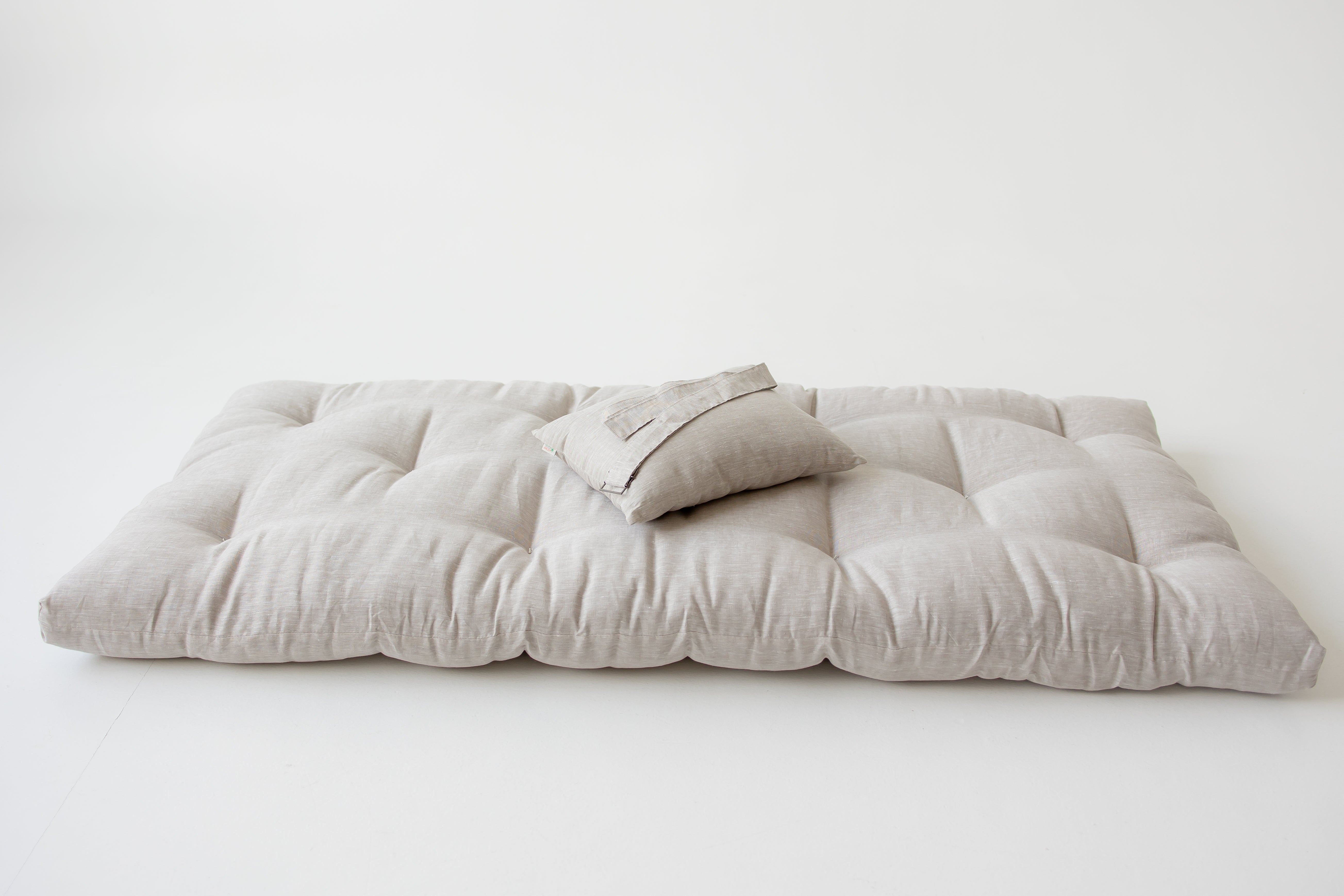 Hemp Linen Shikibuton Mat 3” thick organic mat with hemp fiber filler inside in natural non-dyed Linen fabric