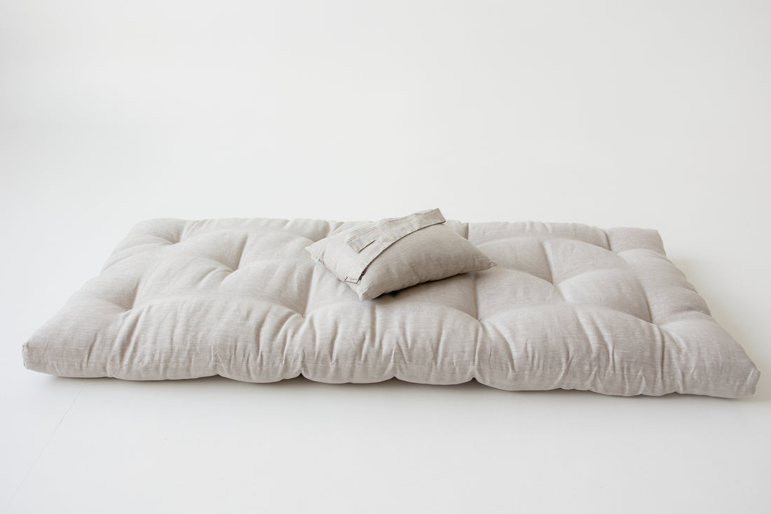 Hemp Linen Shikibuton Mat 3” thick organic mat with hemp fiber filler inside in natural non-dyed Linen fabric