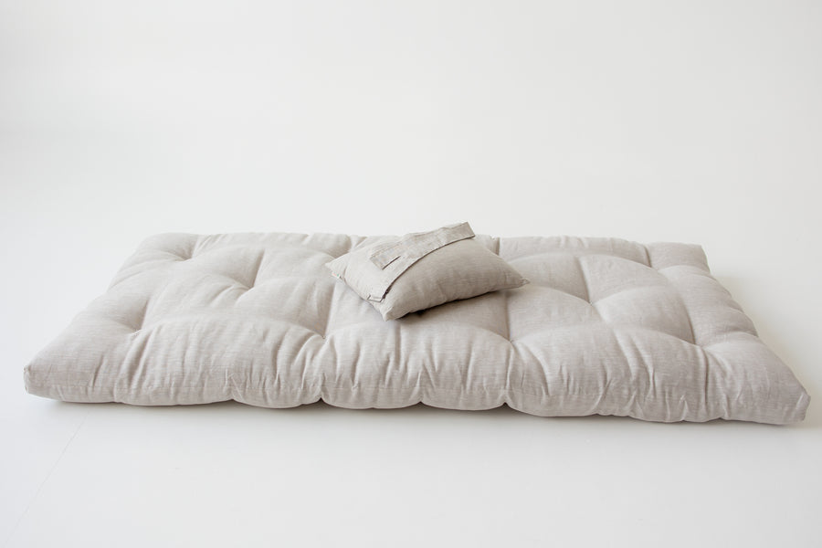 Hemp Linen Shikibuton Mat 3” thick organic mat with hemp fiber filler inside in natural non-dyed Linen fabric