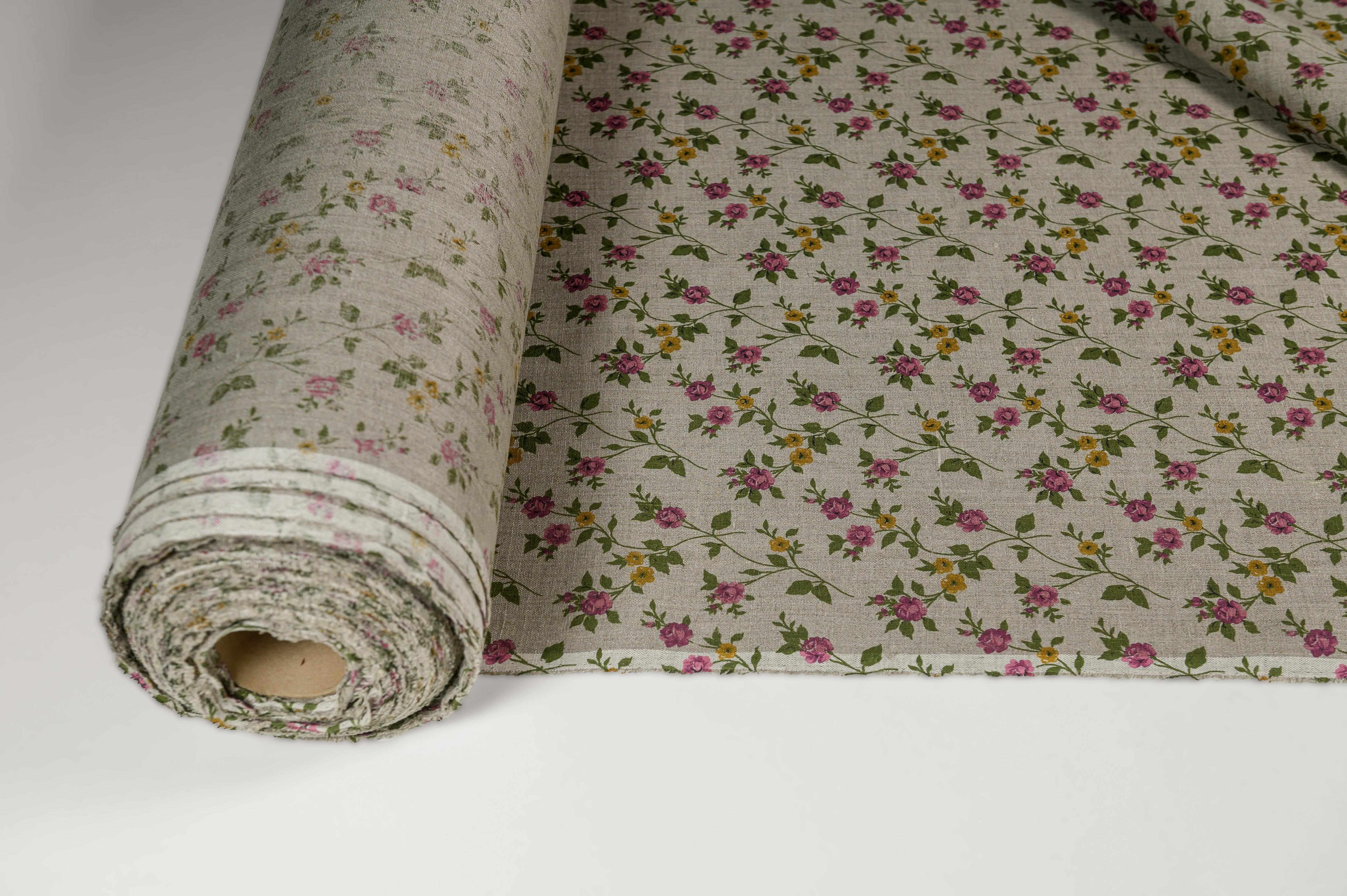 Special listing for C.: one D16" (40 cm) Round Hemp cushion with Hemp fiber in linen fabric with floral print