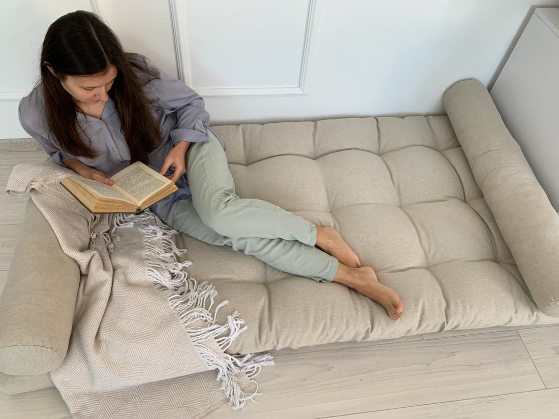 HEMP Mat floor Cushion filled organic hemp fiber filling in natural LINEN fabric Custom made