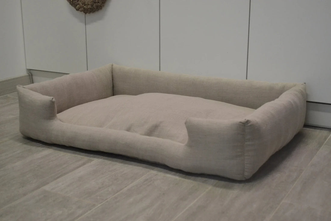 40" x 40" (102 x 102 cm) Organic HEMP pet bed in natural non-dyed linen fabric filled organic HEMP Fiber