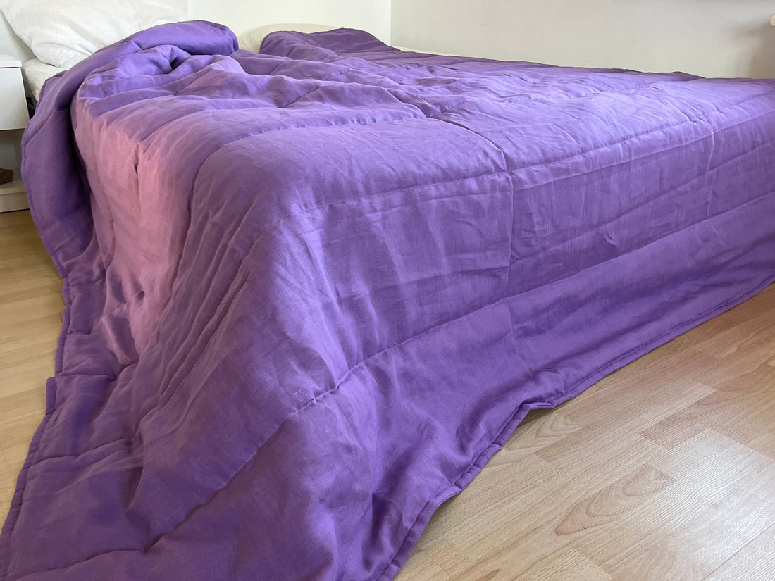 39" x 43" (100 x 110 cm) Lilac HEMP Linen Blanket Quilt Linen Fabric Filler Organic Hemp Fiber Eco friendly