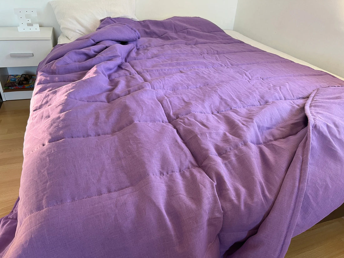39" x 43" (100 x 110 cm) Lilac HEMP Linen Blanket Quilt Linen Fabric Filler Organic Hemp Fiber Eco friendly