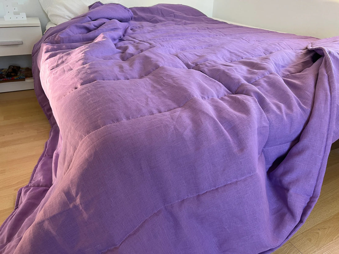 39" x 43" (100 x 110 cm) Lilac HEMP Linen Blanket Quilt Linen Fabric Filler Organic Hemp Fiber Eco friendly