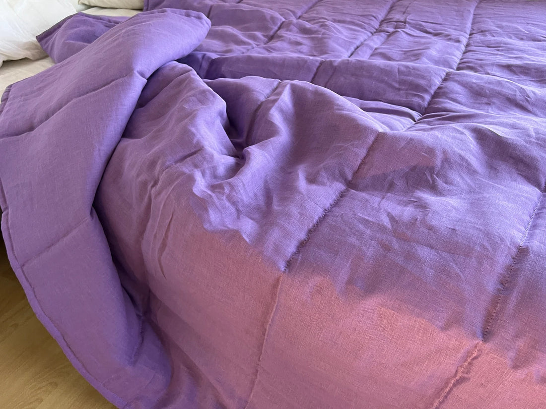 39" x 43" (100 x 110 cm) Lilac HEMP Linen Blanket Quilt Linen Fabric Filler Organic Hemp Fiber Eco friendly