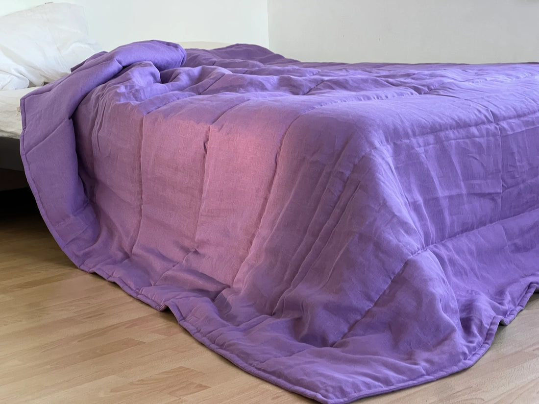 39" x 43" (100 x 110 cm) Lilac HEMP Linen Blanket Quilt Linen Fabric Filler Organic Hemp Fiber Eco friendly