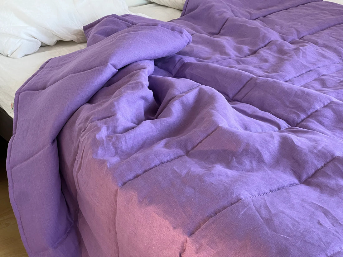 39" x 43" (100 x 110 cm) Lilac HEMP Linen Blanket Quilt Linen Fabric Filler Organic Hemp Fiber Eco friendly