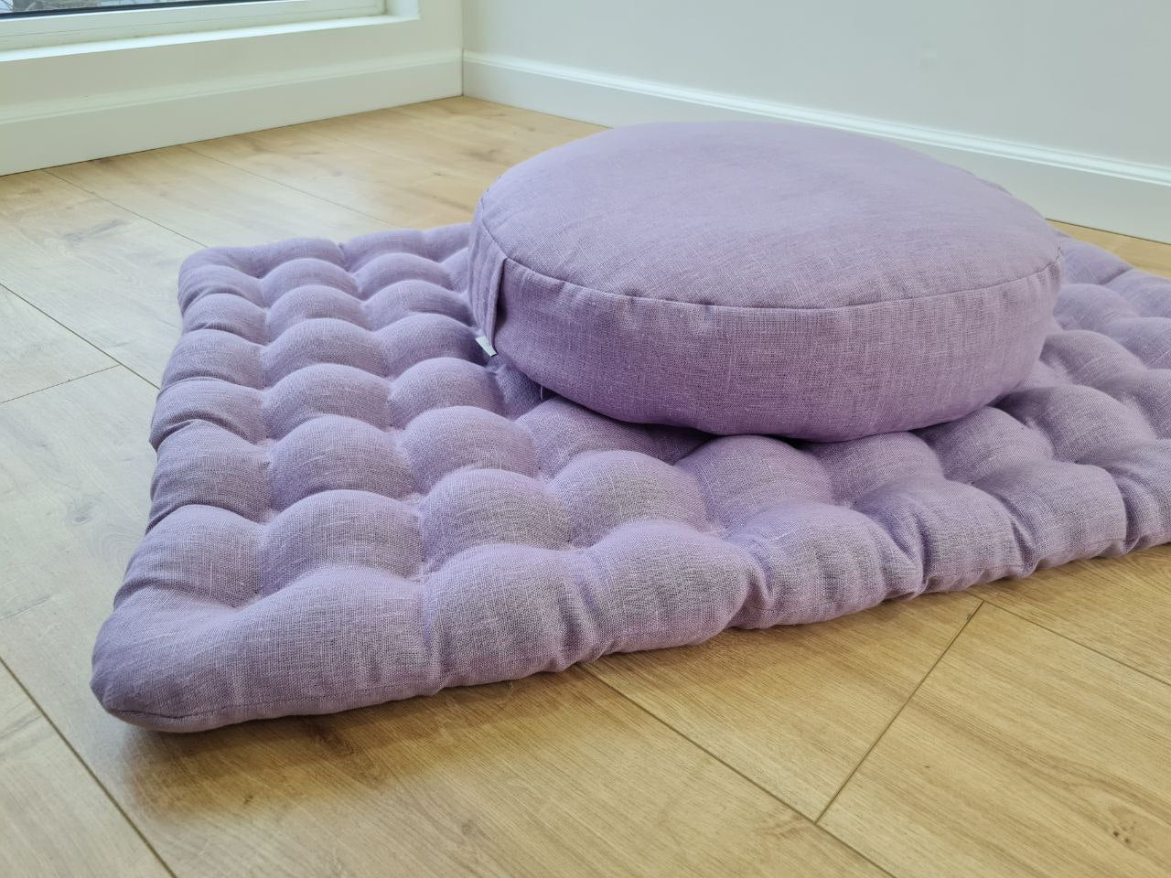 Light lavender Meditation Set Zafu & Zabuton with Buckwheat hulls Linen Floor Meditation cushion Meditation pouf PillowSeat Yoga mats