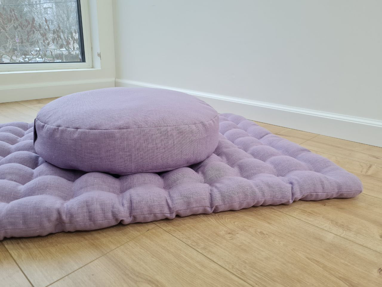 Light lavender Meditation Set Zafu & Zabuton with Buckwheat hulls Linen Floor Meditation cushion Meditation pouf PillowSeat Yoga mats