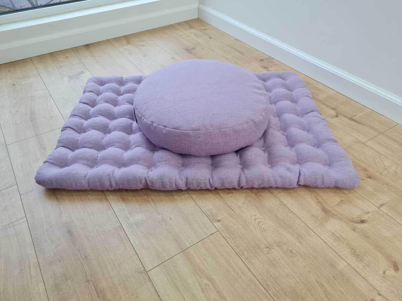 Light lavender Meditation Set Zafu & Zabuton with Buckwheat hulls Linen Floor Meditation cushion Meditation pouf PillowSeat Yoga mats