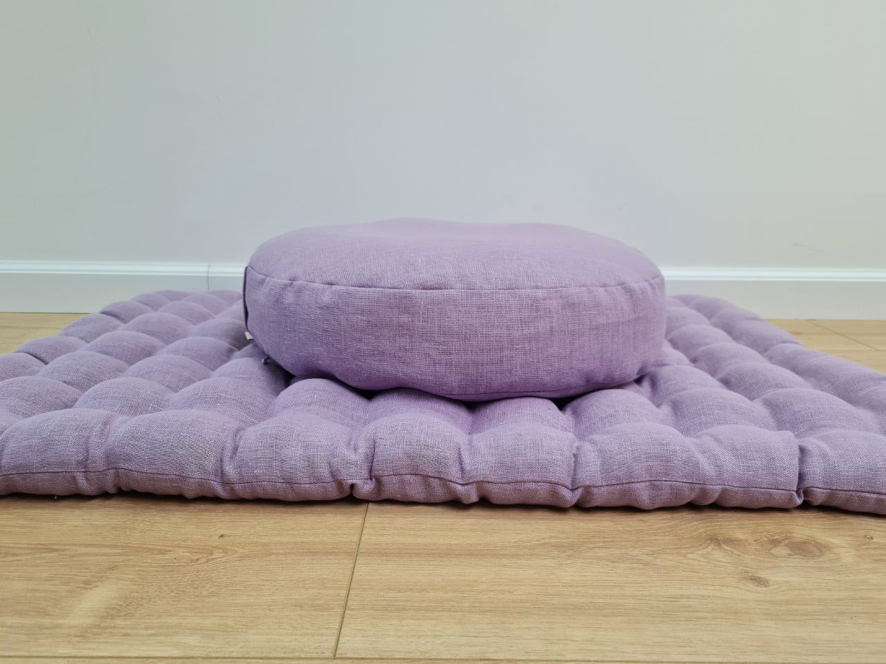 Light lavender Meditation Set Zafu & Zabuton with Buckwheat hulls Linen Floor Meditation cushion Meditation pouf PillowSeat Yoga mats
