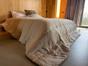 Warm Winter Organic HEMP + FLAX blanket 400 g / m2 in natural undyed linen fabric grey shade with filler created from organic Hemp fiber
