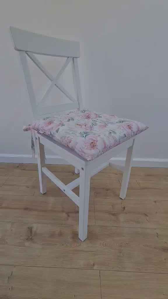 Hemp Chair Seat Cushion filled organic Hemp Fiber in Pink Peonies natural cotton fabric Custom Size, Pillow seat