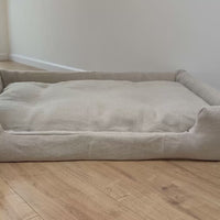 Hemp Pet Bed Removable Washable Natural Linen Cover Bed Filled Organic Hemp Fiber Filler - with thick topper inside - house for cats dogs