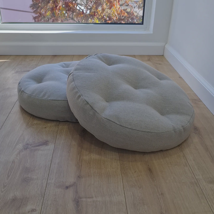 Round Hemp cushion Hemp fiber in non-dyed linen fabric natural organic Floor cushion