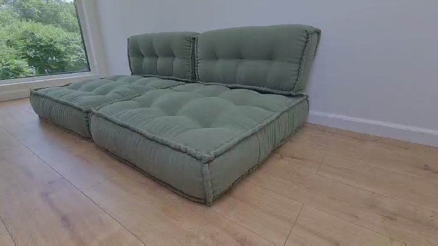 Unique Set of Hemp floor cushions: two 35"x28"x7.8"(90x72x20 cm), plus two back cushions of 28"x12.5"x7.8"(72x32x20) organic hemp filling