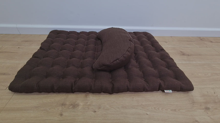 Set of linen meditation Crescent cushion + mat floor cushion 23" x 35" filled with buckwheat hulls