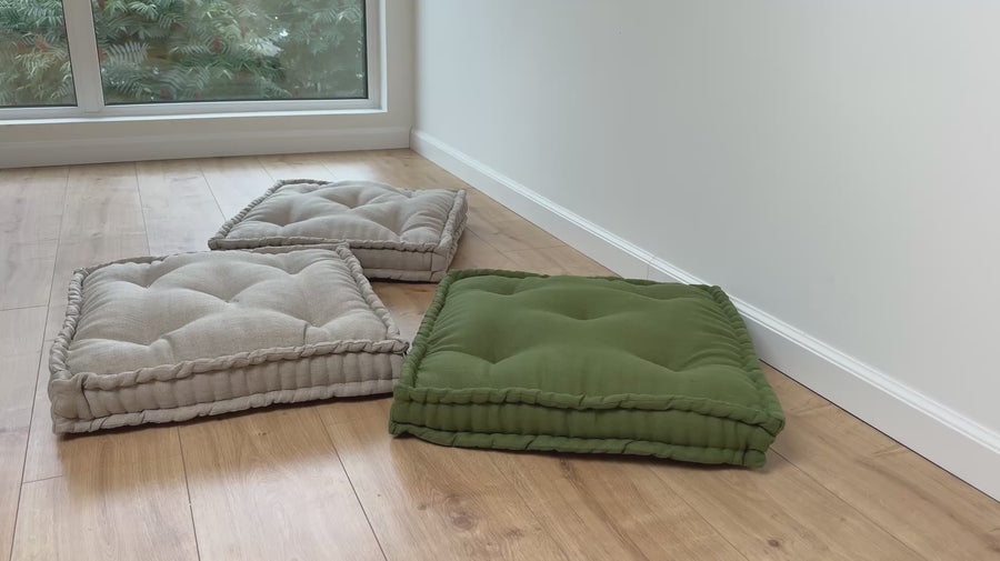 Hemp Floor cushion with organic hemp fiber filling in natural non dyed linen fabric / floor pillow Pillow seat/Meditation Yoga /Natural