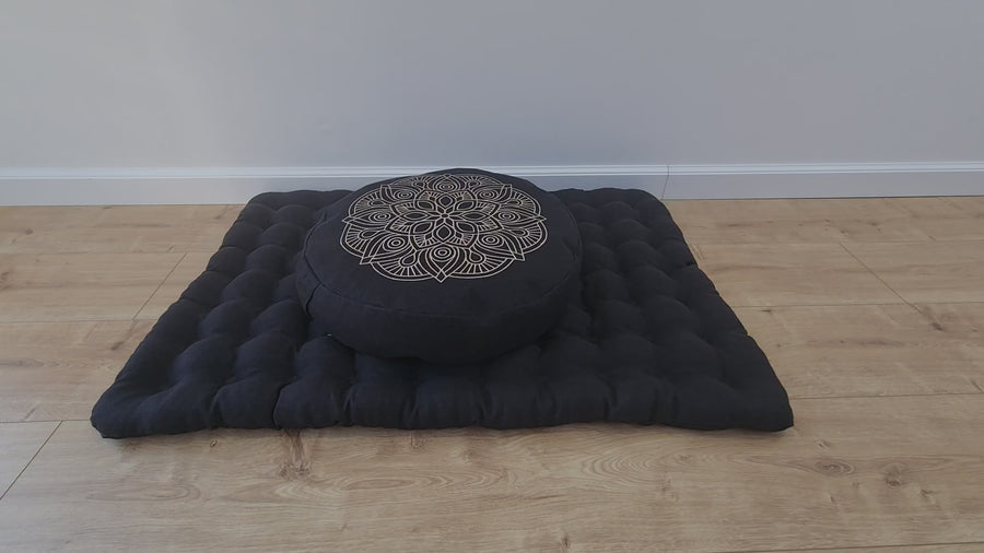 Embroidery Meditation Set Zafu & Zabuton with Buckwheat hulls Mandala Linen Floor cushions Meditation pillow pouf PillowSeat Yoga