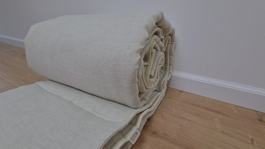 Natural Hemp Linen Blanket quilt in stripe - milky soft Linen fabric filled organic Hemp fiber - Full Twin Queen King Custom Size