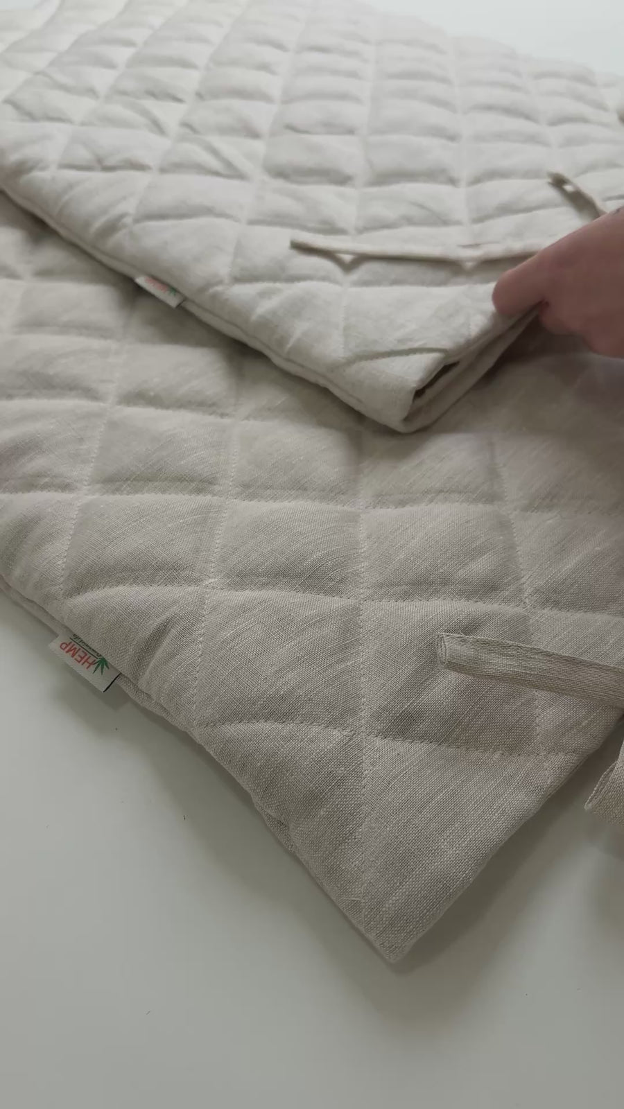 Hemp Linen pillow cover quilted by HEMP Organic fiber in natural non-dyed linen or hemp fabric with ties