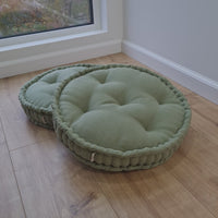 D16" (40 cm) Round Hemp Cushion filled Hemp Fiber in natural Olive Linen fabric organic Floor Chair cushion Meditation pillow