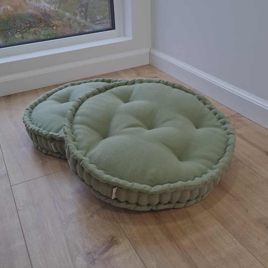 D16" (40 cm) Round Hemp Cushion filled Hemp Fiber in natural Olive Linen fabric organic Floor Chair cushion Meditation pillow