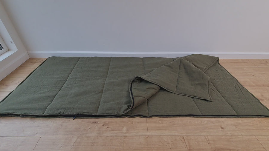 Organic HEMP Sleeping bag HEMP dark green fabric filled organic Hemp fiber filling - Hemp sleep bag / blanket quilt, hand made