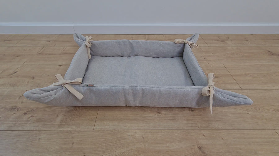 HEMP pet bed -transformer mat carpet filled organic HEMP Fiber in linen fabric - all natural /dog mat pad / house for cats