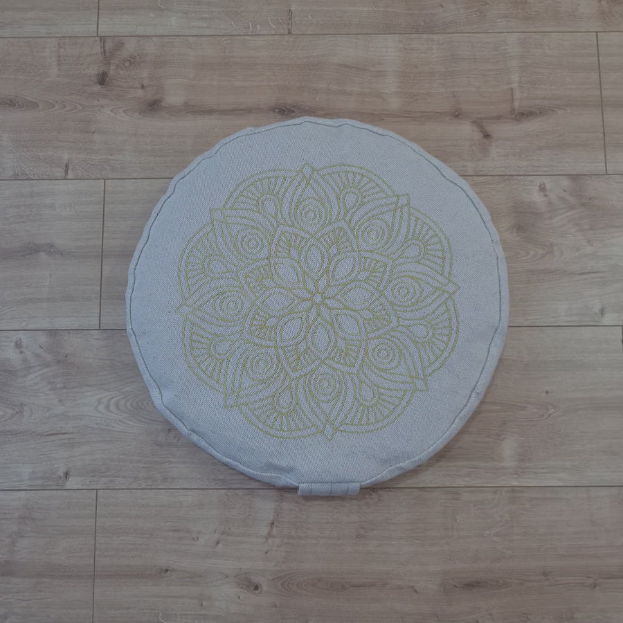 D16.5"x3.15"(42x8cm) Embroidery linen Zafu with cotton linner floor cushion with Buckwheat hulls /Organic Meditation cushion
