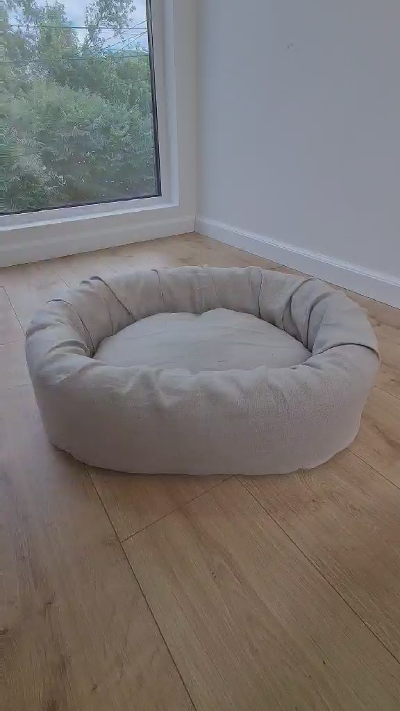 Unique Oval Hemp Linen Pet Bed Cot with Removable Washable Natural Non-dyed Linen Cover Filled Organic Hemp Fiber house eco-friendly Gift