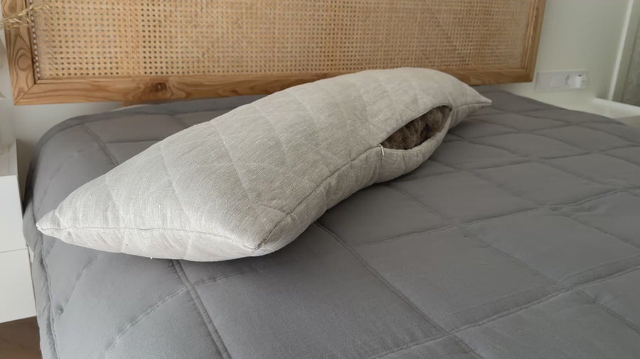 Quilted Hemp Body Pillow Filled Breathable Hemp Fiber Filler in Natural Linen Fabric / Side Sleeper Support Pillow with regulation height