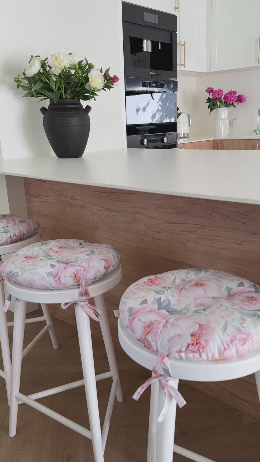 Round Hemp Chair Seat Cushion filled organic Hemp Fiber in Pink Peonies natural cotton fabric Custom Size, Pillow seat