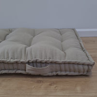 HEMP Linen Floor cushion with handles reading nook pillow Organic Hemp fiber filling in non-dyed Linen fabric custom made Meditation pillow