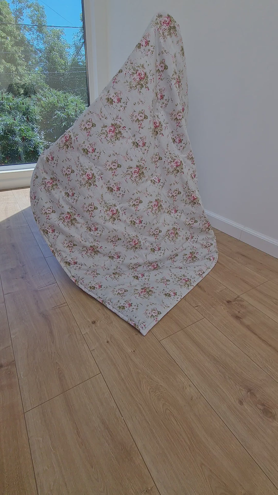 Natural Hemp Blanket in Roses on Mint natural cotton fabric filled organic Hemp fiber filler Full Queen King Custom size Blanket