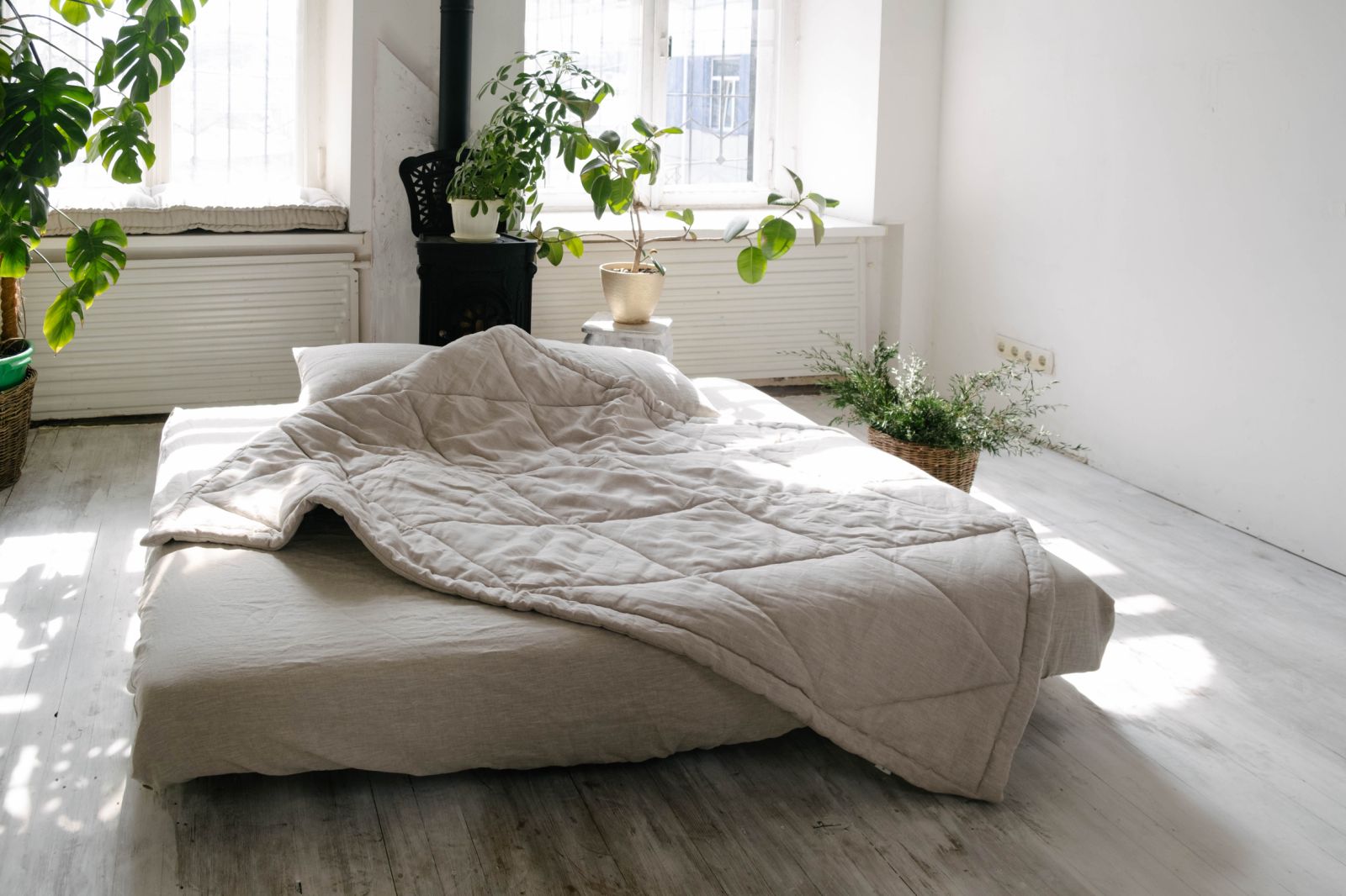 Hemp Linen Comforter Blanket "Diamond Stitching" Organic Hemp Fiber in Natural Undyed Linen Fabric Full Twin Queen King Custom size