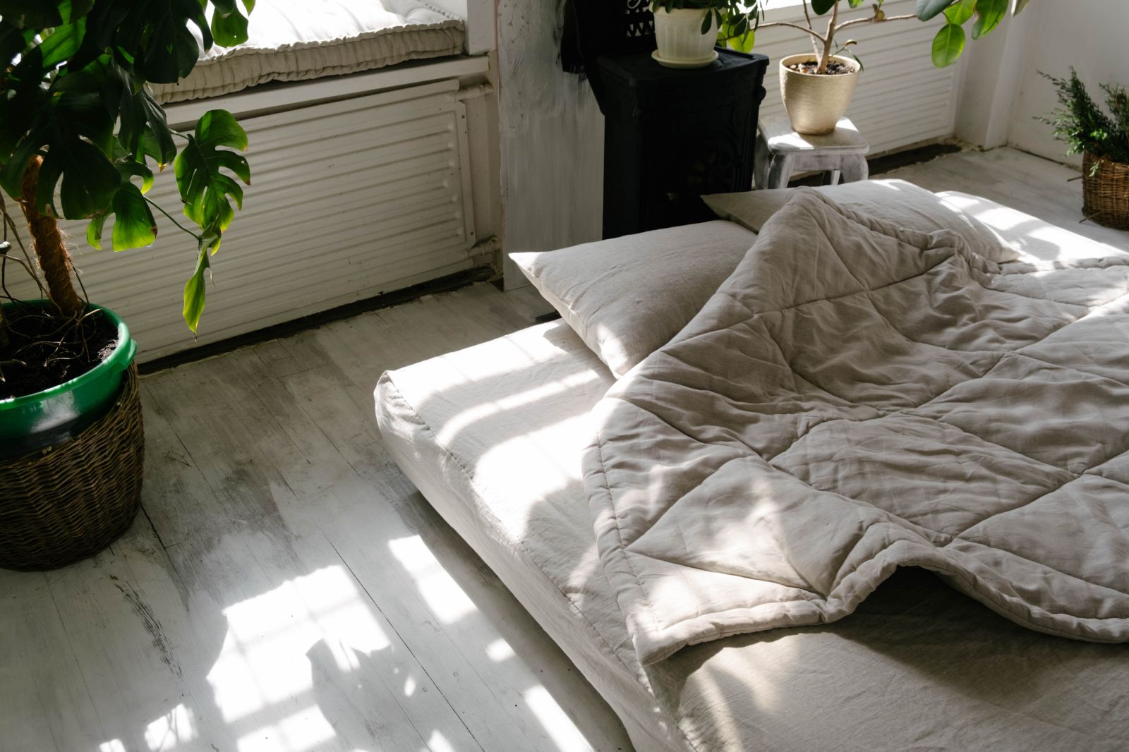 Hemp Linen Comforter Blanket "Diamond Stitching" Organic Hemp Fiber in Natural Undyed Linen Fabric Full Twin Queen King Custom size
