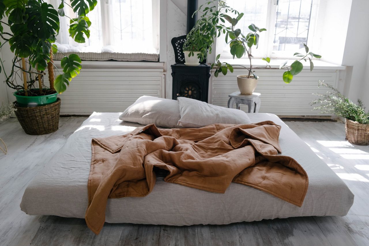 Soft Natural HEMP Linen blanket organic Hemp fiber filling in Natural Linen Fabric Full Twin Queen custom size cozy organic quilted blanket
