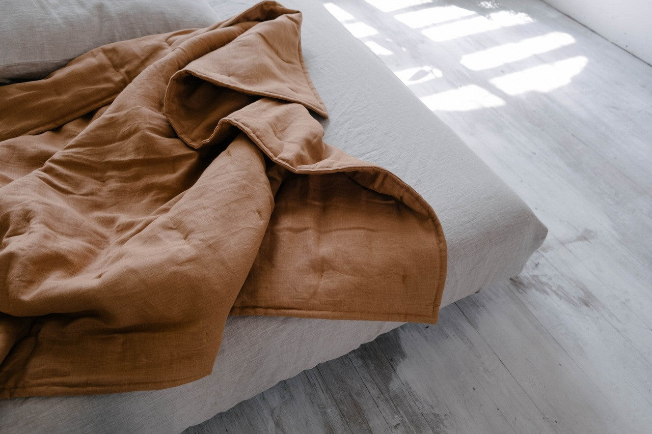 Soft Natural HEMP Linen blanket organic Hemp fiber filling in Natural Linen Fabric Full Twin Queen custom size cozy organic quilted blanket