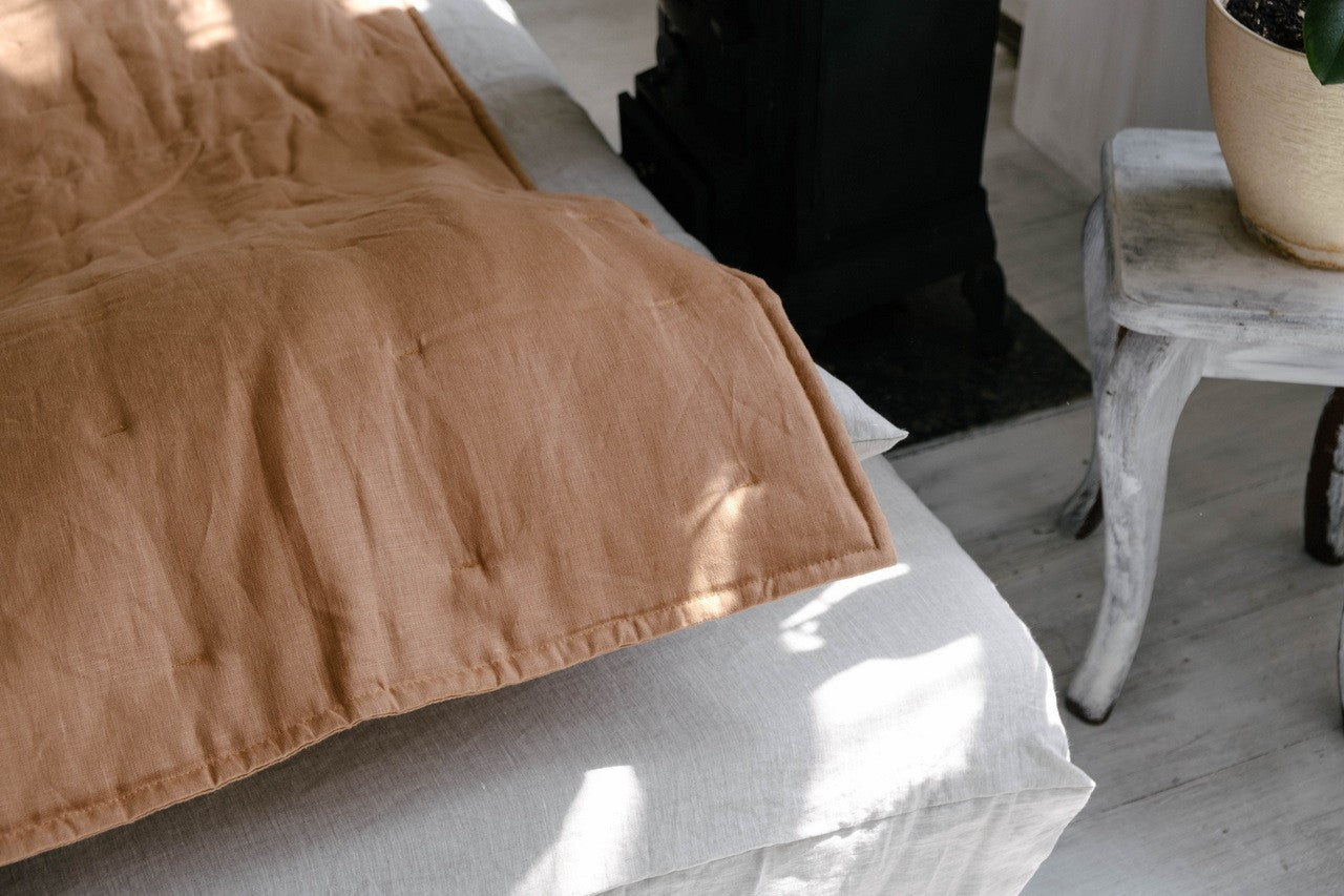 Soft Natural HEMP Linen blanket organic Hemp fiber filling in Natural Linen Fabric Full Twin Queen custom size cozy organic quilted blanket