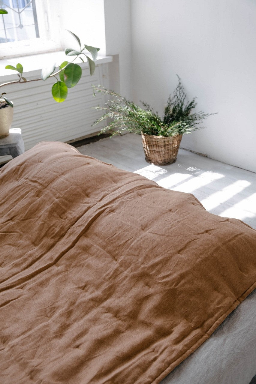 Soft Natural HEMP Linen blanket organic Hemp fiber filling in Natural Linen Fabric Full Twin Queen custom size cozy organic quilted blanket