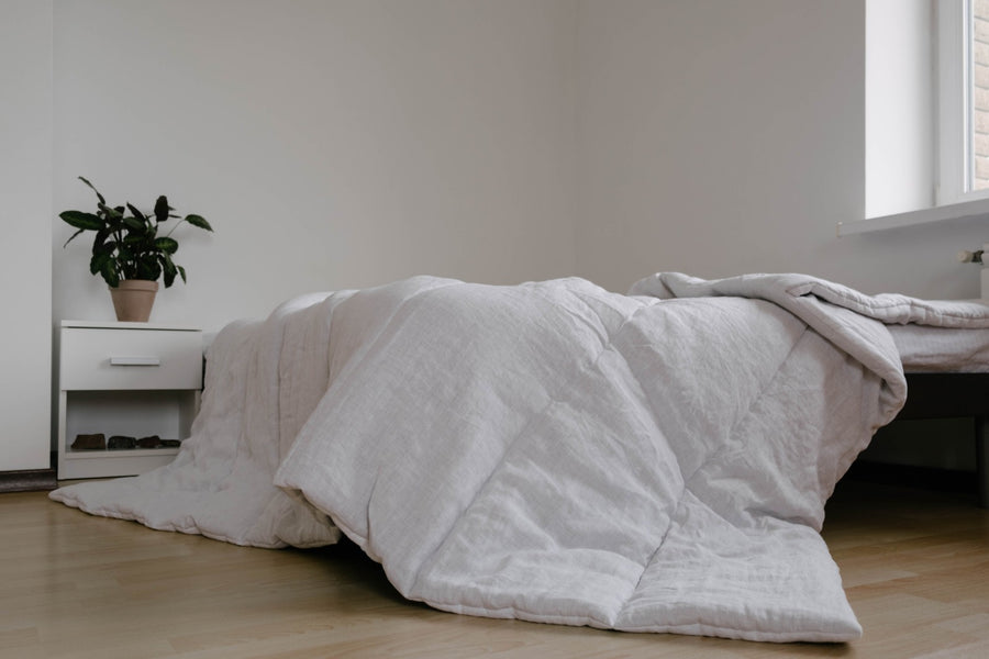 White Winter Organic HEMP + FLAX comforter  blanket duvet - natural linen fabric with filler organic Hemp fiber
