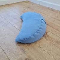 Linen meditation Cresсent cushion blue filled with buckwheat hulls