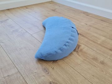 Linen meditation Cresсent cushion blue filled with buckwheat hulls
