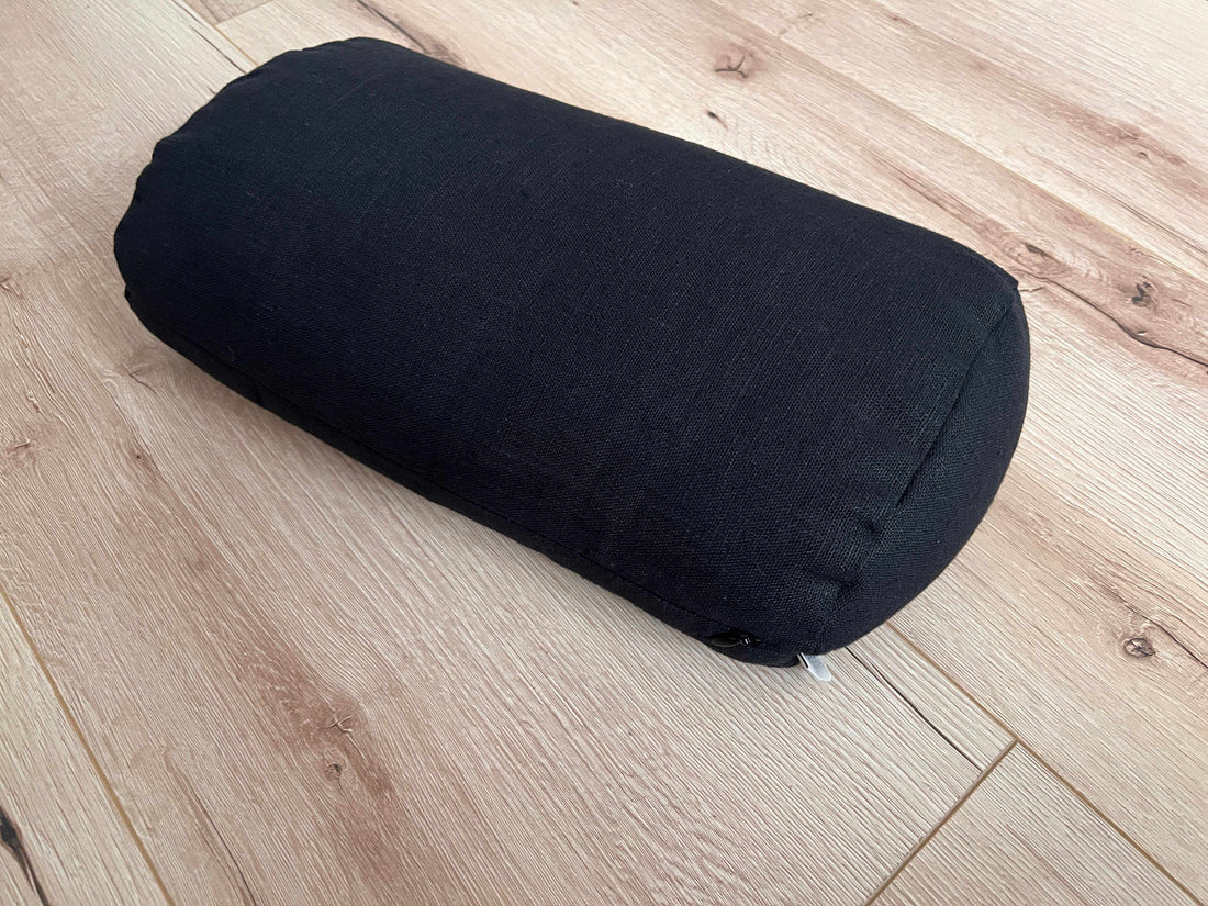 Bolster with Buckwheat hulls Linen fabric yoga pillow Meditation pillow black yoga pillow