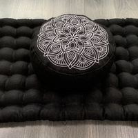 Black Meditation set of Zafu and Zabuton with Mandala embroidery floor cushions with organic buckwheat hulls