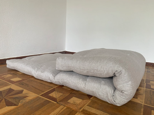 Thick HEMP Floor mat shikibuton mattress Topper futon HEMP fiber filling in natural non-dyed Linen fabric