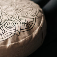 Embroidery Zafu Linen floor cushion with Buckwheat hulls /Organic Meditation cushion/ pillow seat/Meditation pillow for Yoga studio